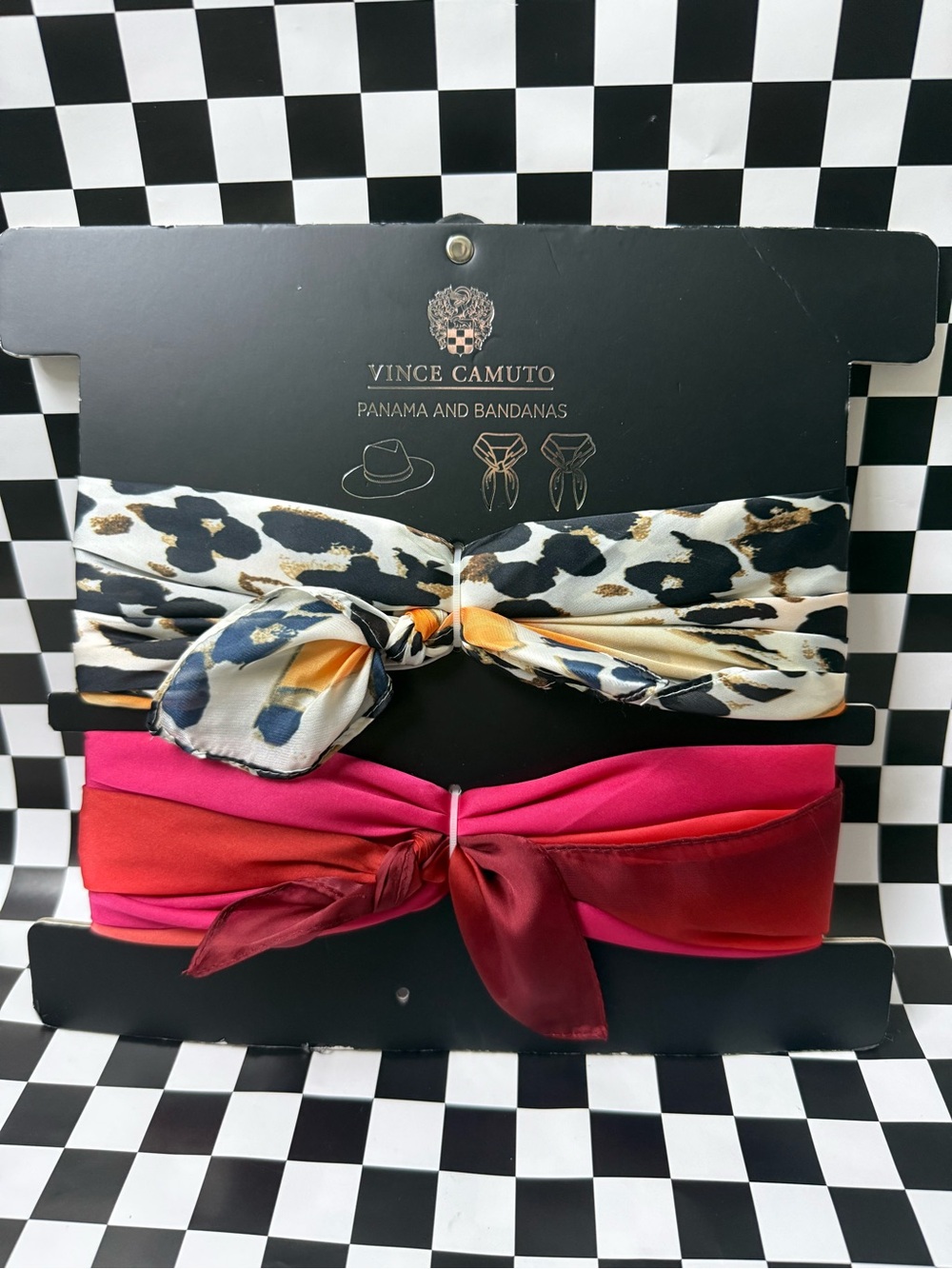 Vince Camuto Leopard Print and Fuchsia Panama and Bandanas set